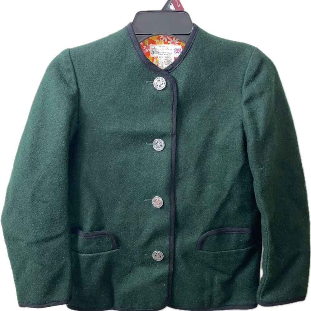 Vintage George White Fort Brockhurst Green Wool Trachten Jacket 14 Floral Liner